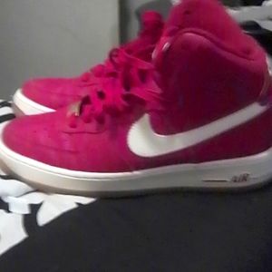 Red and white air force ones